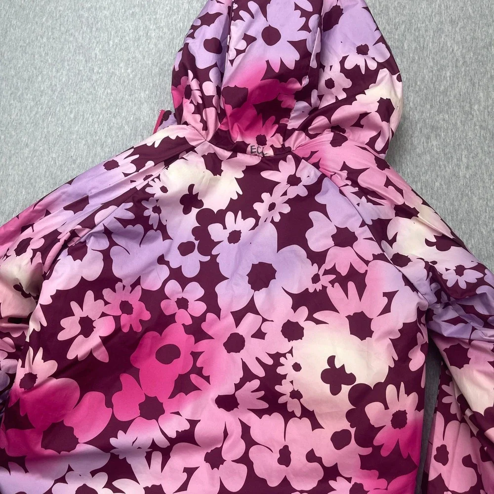 The North Face Puffer Jacket Kids 4 Reversible Pink Floral Hooded Insulated EUC